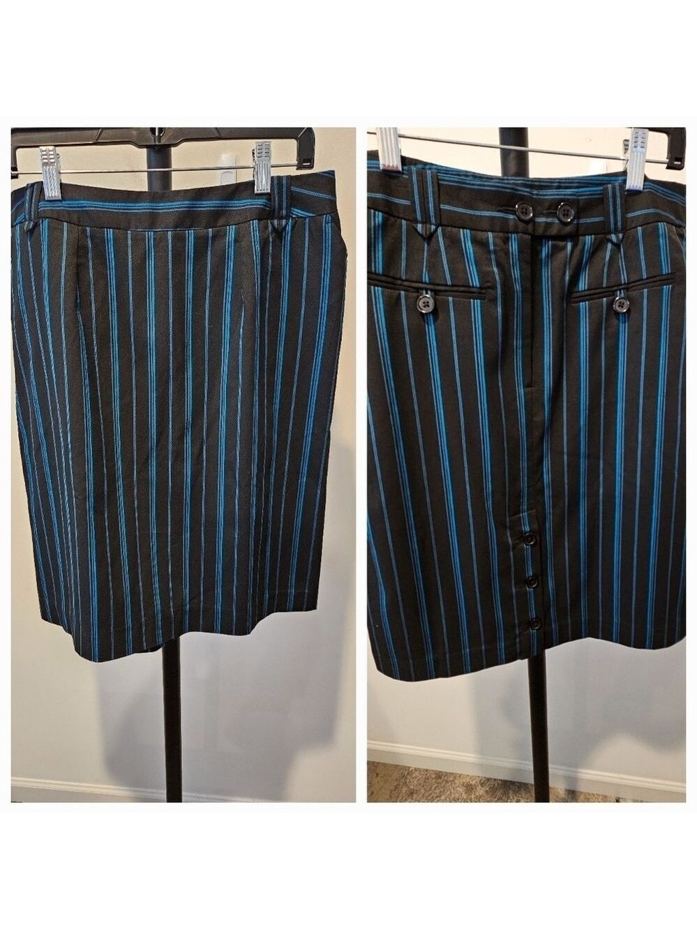 METROSTYLE WOMEN'S BLACK WITH TURQUOISE STRIPES STRETCH PENCIL SKIRT SIZE 12